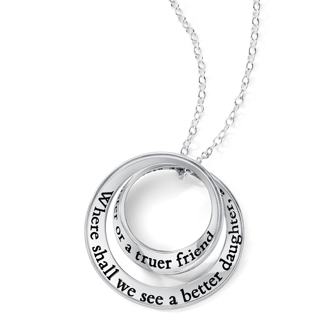 white gold double mobius pendant with Jane Austen quote inscribed