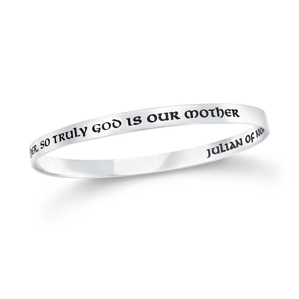 white gold bangle bracelet with inscription