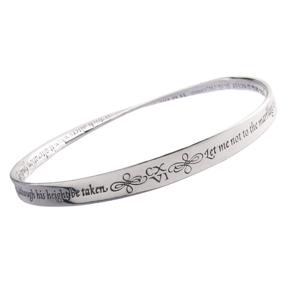 sterling silver mobius bracelet with Shakespeare quote inscribed