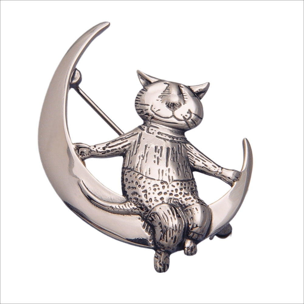 Gorey Moon Cat Sterling Silver Pin