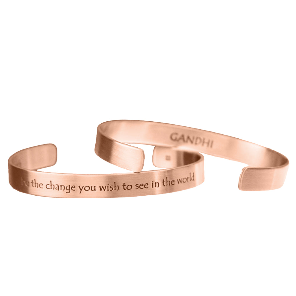 rose gold cuff bracelet with Gandhi quote inscribed
