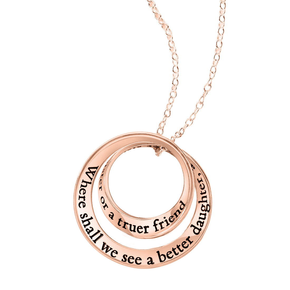 rose gold double mobius pendant with Jane Austen quote inscribed