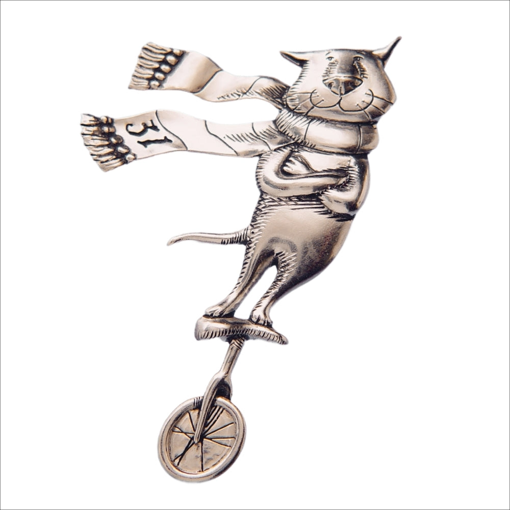 Gorey Cat On A Unicycle Sterling Silver Pin