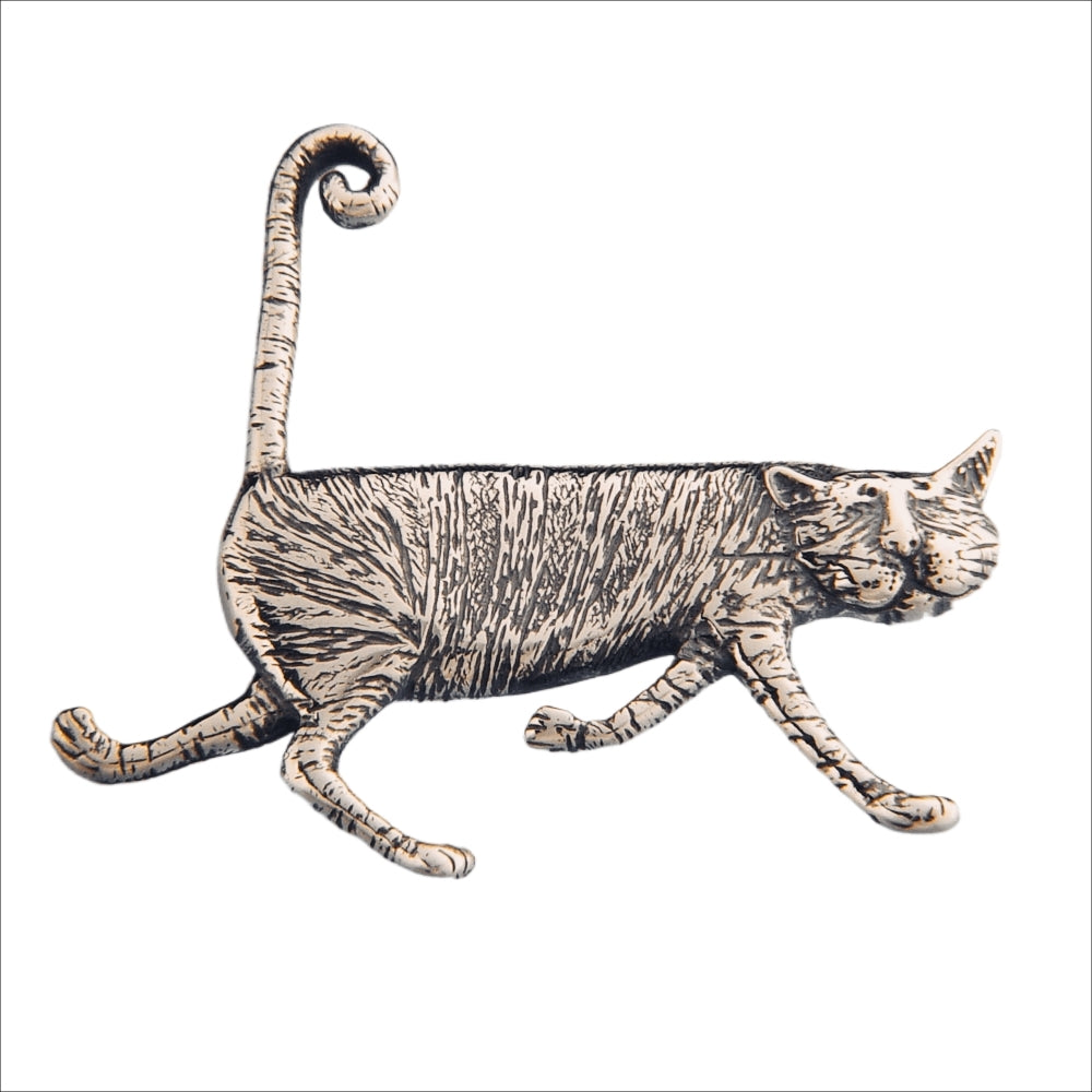 Gorey Stripey Cat Sterling Silver Pin