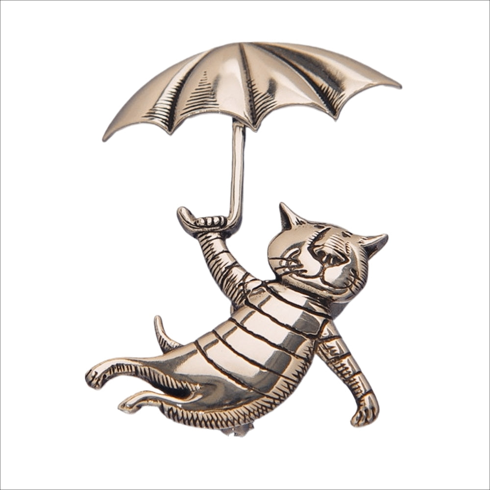 Gorey Umbrella Cat Sterling Silver Pin
